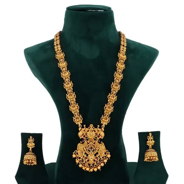 Grisha_Jewellery_Classic_Lakshmi_Design_Matt_Bead_Brass_Gold_Plated_Matte_Long_Haram_Necklace_Jewellery_Set_For_Women_And_Girls