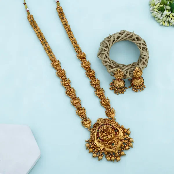 Grisha_Jewellery_Classic_Lakshmi_With_Elephant_Design_Matt_Bead_Brass_Gold_Plated_Matte_Long_Haram_Necklace_Jewellery_Set_For_Women_And_Girls