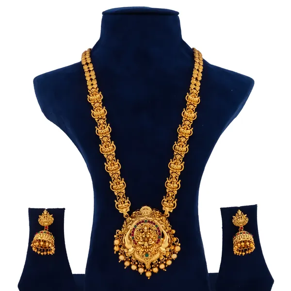 Grisha_Jewellery_Classic_Lakshmi_With_Elephant_Design_Matt_Bead_Brass_Gold_Plated_Matte_Long_Haram_Necklace_Jewellery_Set_For_Women_And_Girls