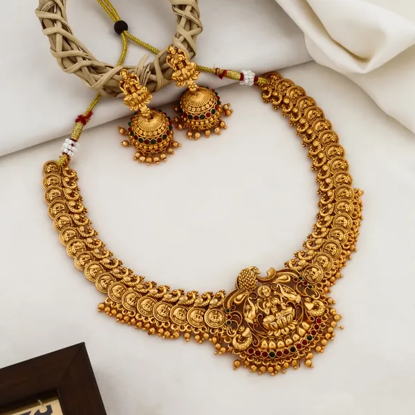 Grisha_Jewellery_Lakshmi_Gini_Design_Matt_Bead_Brass_Gold_Plated_Matte_Short_Necklace_Jewellery_Set_With_Jhumka_For_Women_And_Girls