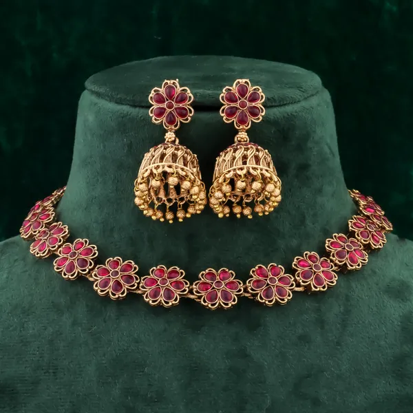 Grisha_Jewellery_Classic_Red_Stone_Design_Brass_Gold_Plated_Matte_Necklace_Set_For_Women_And_Girls