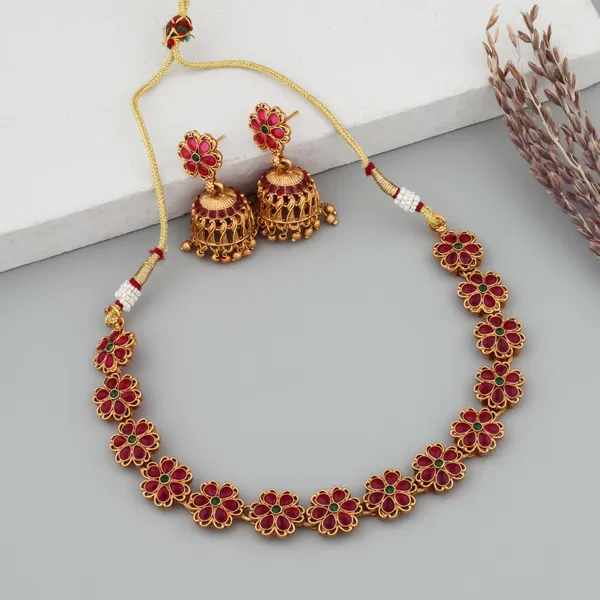Grisha_Jewellery_Trendy_Design_Red_Stone_Design_Brass_Gold_Plated_Matte_Necklace_Set_For_Women_And_Girls