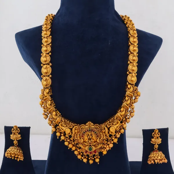 Grisha_Jewellery_Designer_3D_Design_Matt_Bead_Brass_Gold_Plated_Matte_Long_Haram_Necklace_Jewellery_Set_For_Women_And_Girls