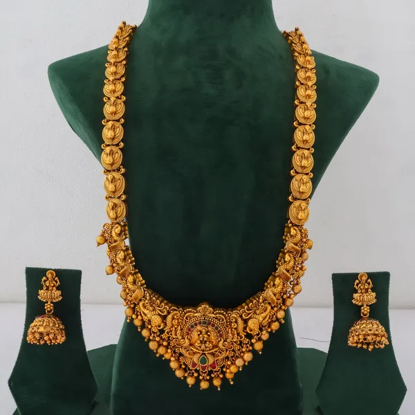 Grisha_Jewellery_Designer_3D_Design_Matt_Bead_Brass_Gold_Plated_Matte_Long_Haram_Necklace_Jewellery_Set_For_Women_And_Girls