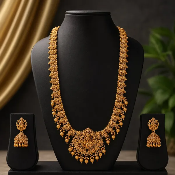 Grisha_Jewellery_Designer_Lakshmi_Design_Matt_Bead_Brass_Gold_Plated_Matte_Long_Haram_Necklace_Jewellery_Set_For_Women_And_Girls
