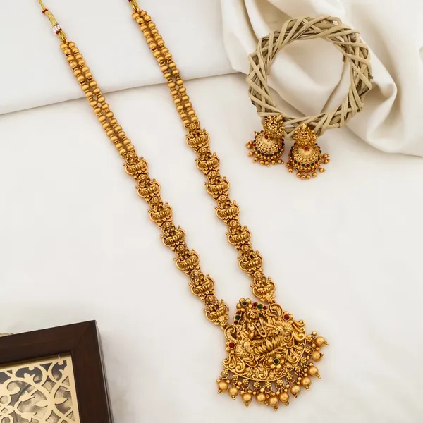 Grisha_Jewellery_Designer_Lakshmi_Design_Matt_Bead_Brass_Gold_Plated_Matte_Long_Haram_Necklace_Jewellery_Set_For_Women_And_Girls