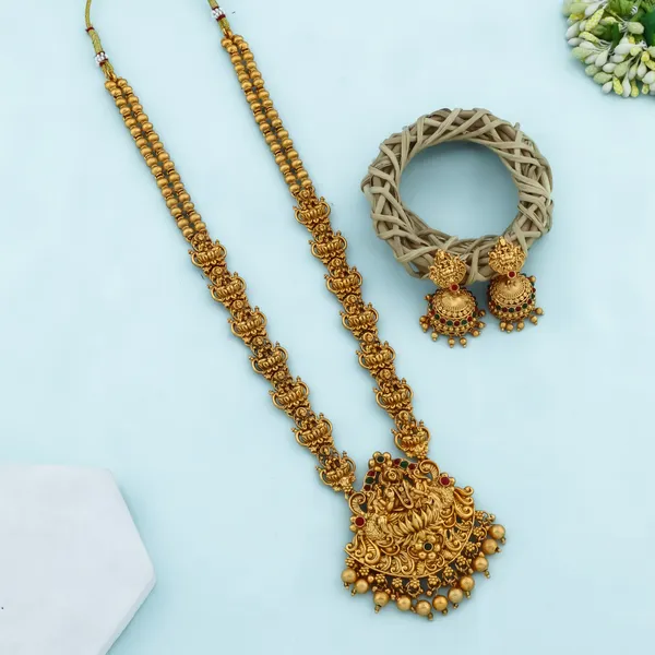 Grisha_Jewellery_Designer_Lakshmi_Design_Matt_Bead_Brass_Gold_Plated_Matte_Long_Haram_Necklace_Jewellery_Set_For_Women_And_Girls