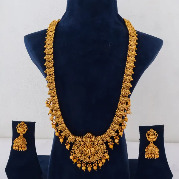 Grisha_Jewellery_Designer_Lakshmi_Design_Matt_Bead_Brass_Gold_Plated_Matte_Long_Haram_Necklace_Jewellery_Set_For_Women_And_Girls