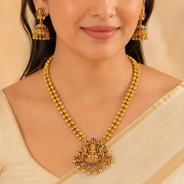 Grisha_Jewellery_Designer_Lakshmi_Matt_Bead_Brass_Gold_Plated_Matte_Long_Haram_Necklace_Jewellery_Set_For_Women_And_Girls