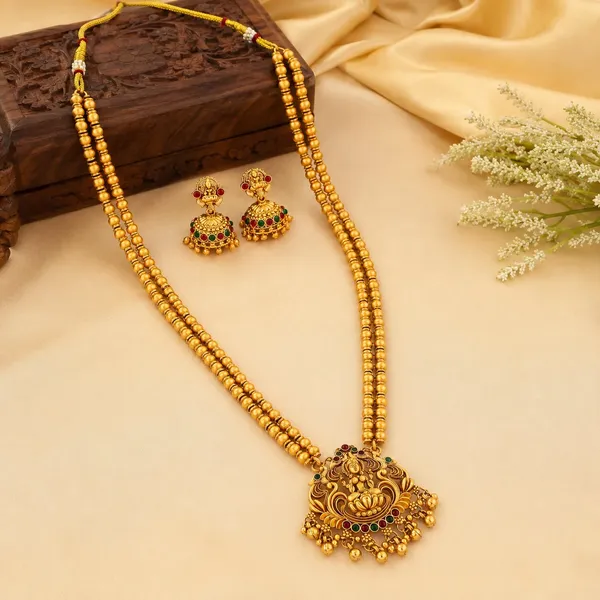 Grisha_Jewellery_Designer_Lakshmi_Matt_Bead_Brass_Gold_Plated_Matte_Long_Haram_Necklace_Jewellery_Set_For_Women_And_Girls