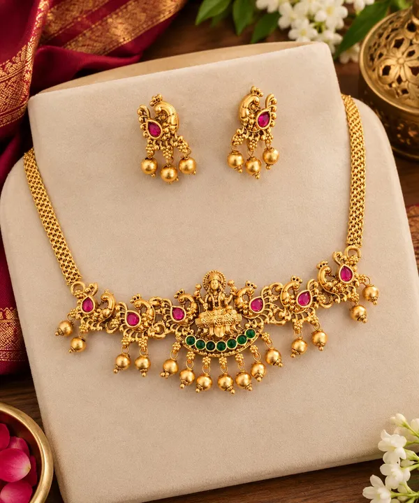 Grisha_Jewellery_Lakshmi_Delicate_Design_Golden_Bead_Brass_Gold_Plated_Matte_Necklace_Choker_Set_For_Women_And_Girls