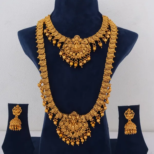 Grisha_Jewellery_Lakshmi_Design_Matt_Bead_Brass_Gold_Plated_Long_Haram_And_Short_Necklace_Combo_Jewellery_Set_For_Women_And_Girls