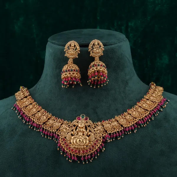 Grisha_Jewellery_Latest_Design_Brass_Gold_Plated_Matte_Maroon_Beads_Necklace_Jewelry_Set_For_Women_And_Girls