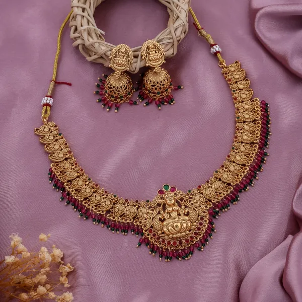 Grisha_Jewellery_Latest_Design_Brass_Gold_Plated_Matte_Maroon_Beads_Necklace_Jewelry_Set_For_Women_And_Girls