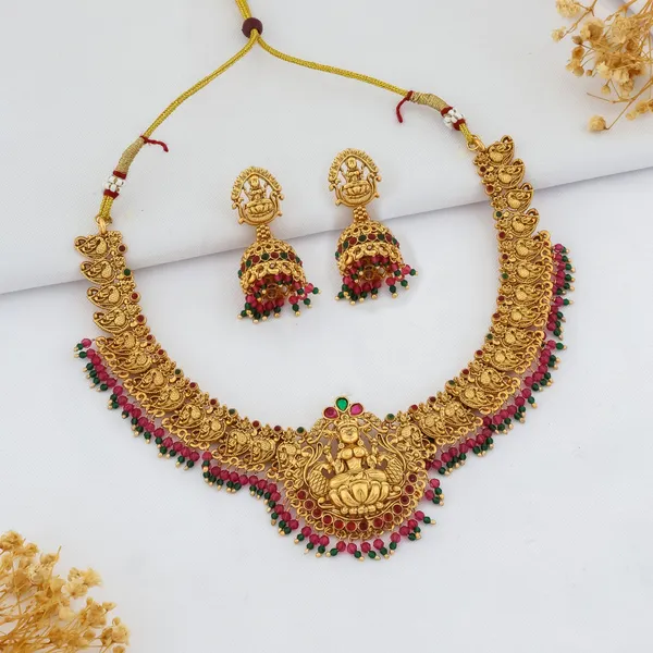 Grisha_Jewellery_Latest_Design_Brass_Gold_Plated_Matte_Maroon_Beads_Necklace_Jewelry_Set_For_Women_And_Girls