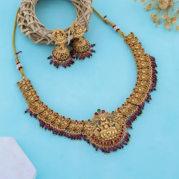 Grisha_Jewellery_Latest_Design_Brass_Gold_Plated_Matte_Maroon_Beads_Necklace_Jewelry_Set_For_Women_And_Girls
