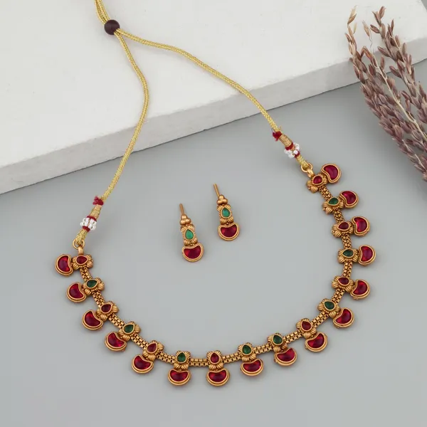 Latest_Design_Copper_Gold_Plated_Matte_Necklace_Jewellery_Set_For_Women_And_Girls