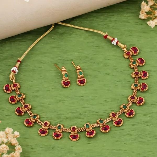 Latest_Design_Copper_Gold_Plated_Matte_Necklace_Jewellery_Set_For_Women_And_Girls