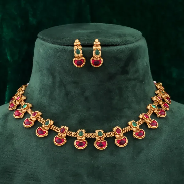Latest_Design_Copper_Gold_Plated_Matte_Necklace_Jewellery_Set_For_Women_And_Girls