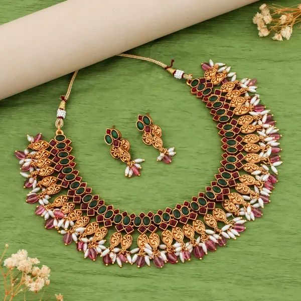 Traditional_Design_Copper_Gold_Plated_Matte_Necklace_Jewelry_Set_For_Women_And_Girls