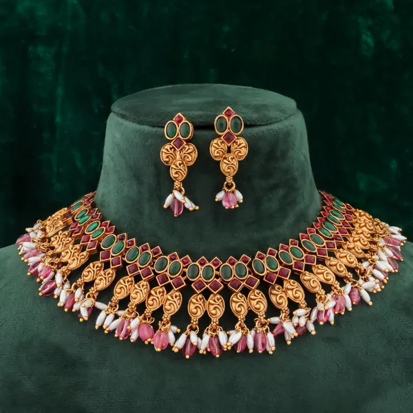 Traditional_Design_Copper_Gold_Plated_Matte_Necklace_Jewelry_Set_For_Women_And_Girls