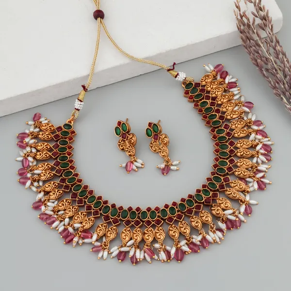 Traditional_Design_Copper_Gold_Plated_Matte_Necklace_Jewelry_Set_For_Women_And_Girls