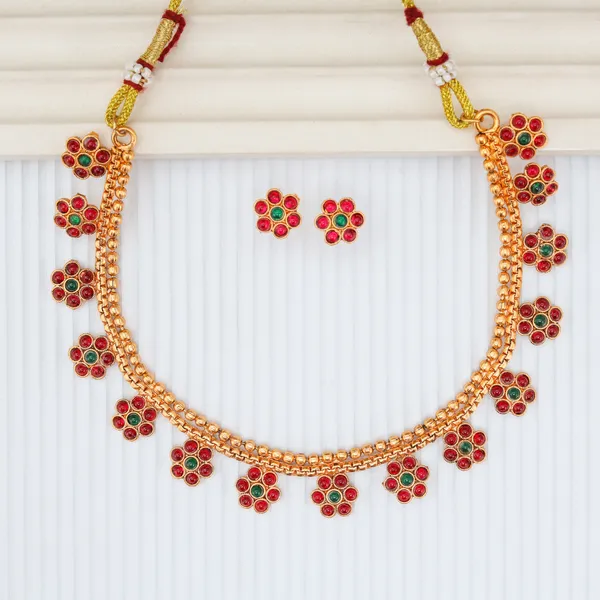 Grisha_Jewellery_Latest_Flower_Design_Golden_Bead_Copper_Gold_Plated_Matte_Necklace_Choker_Set_For_Women_And_Girls