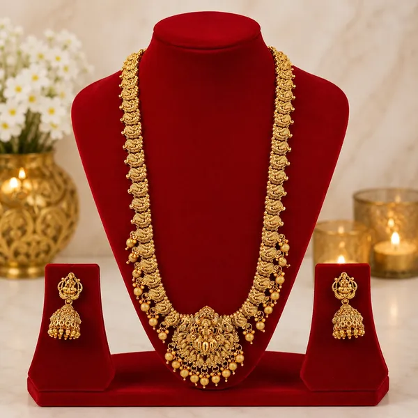 Grisha_Jewellery_Latest_Lakshmi_Design_Matt_Bead_Brass_Gold_Plated_Matte_Long_Haram_Necklace_Jewellery_Set_For_Women_And_Girls