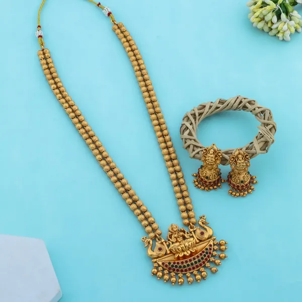 Grisha_Jewellery_Latest_Lakshmi_Design_Matt_Bead_Brass_Gold_Plated_Matte_Long_Haram_Necklace_Jewellery_Set_For_Women_And_Girls