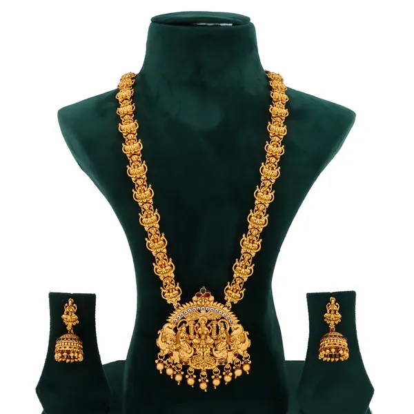 Grisha_Jewellery_Latest_Lakshmi_Design_Matt_Bead_Brass_Gold_Plated_Matte_Long_Haram_Necklace_Jewellery_Set_For_Women_And_Girls