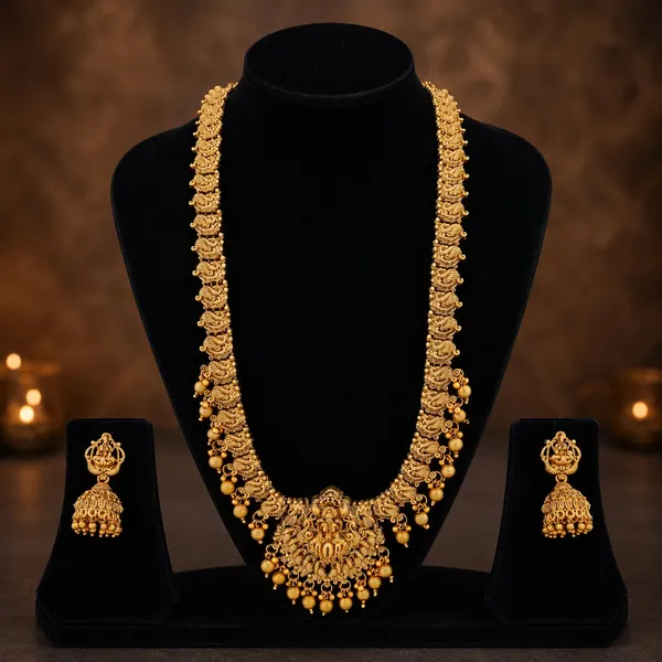 Grisha_Jewellery_Latest_Lakshmi_Design_Matt_Bead_Brass_Gold_Plated_Matte_Long_Haram_Necklace_Jewellery_Set_For_Women_And_Girls
