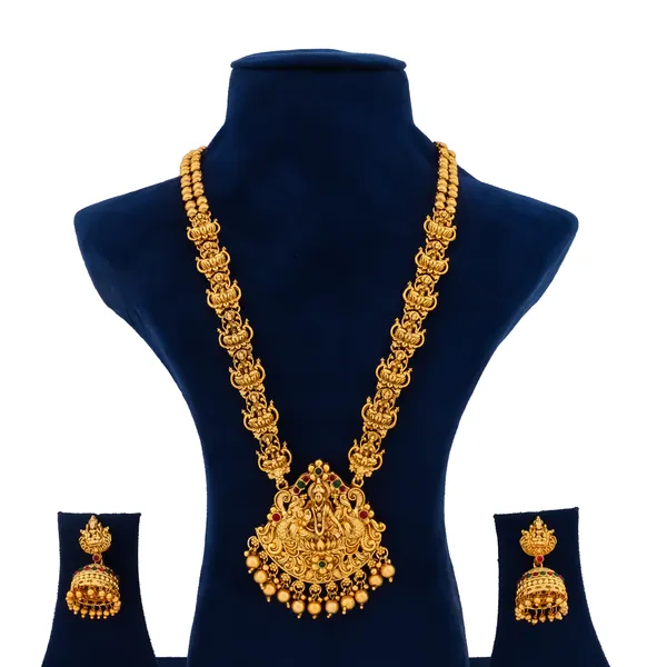 Grisha_Jewellery_Latest_Lakshmi_Design_Matt_Bead_Brass_Gold_Plated_Matte_Long_Haram_Necklace_Jewellery_Set_For_Women_And_Girls