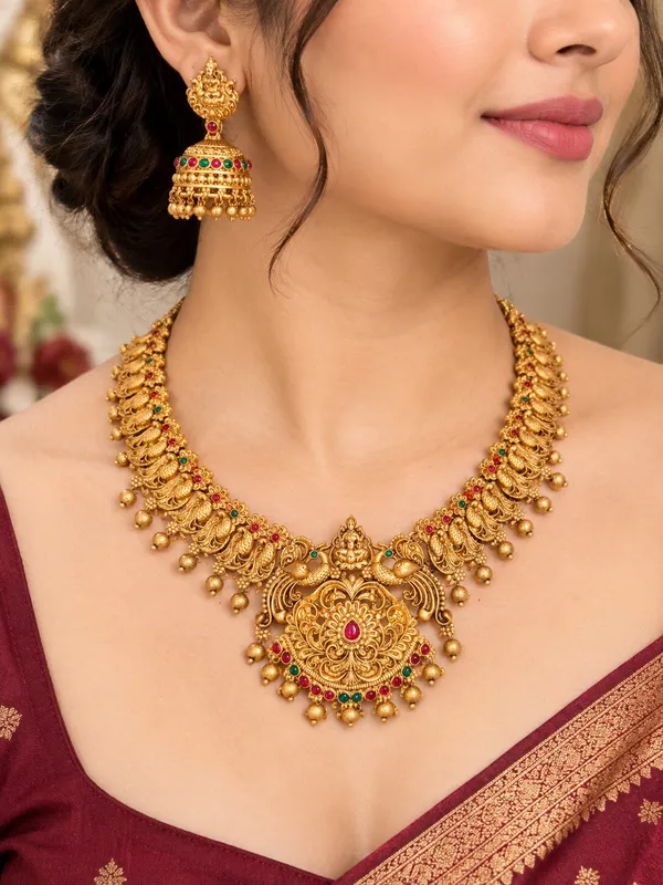 Grisha_Jewellery_Latest_Laxmi_Design_Golden_Bead_Brass_Gold_Plated_Matte_Necklace_Choker_Set_For_Women_And_Girls