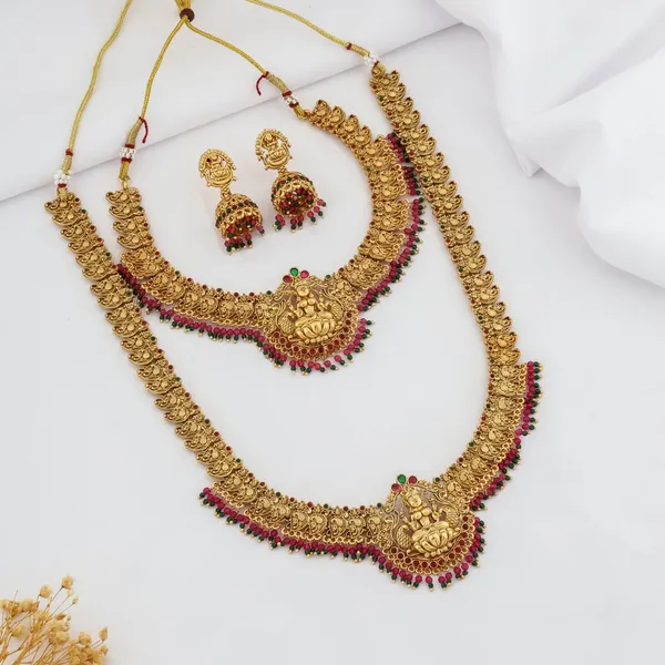 Grisha_Jewellery_Latest_Matte_Gold_Plated_Long_Necklace_With_Short_Necklace_Combo_Jewelry_Set_With_Earrings_For_Women
