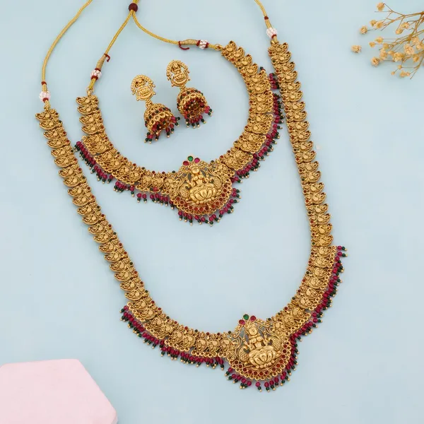 Grisha_Jewellery_Latest_Matte_Gold_Plated_Long_Necklace_With_Short_Necklace_Combo_Jewelry_Set_With_Earrings_For_Women