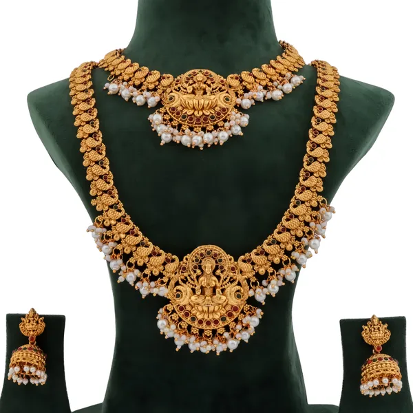 Grisha_Jewellery_Latest_Matte_Gold_Plated_Long_Necklace_With_Short_Necklace_Combo_Set_With_Earrings_For_Women