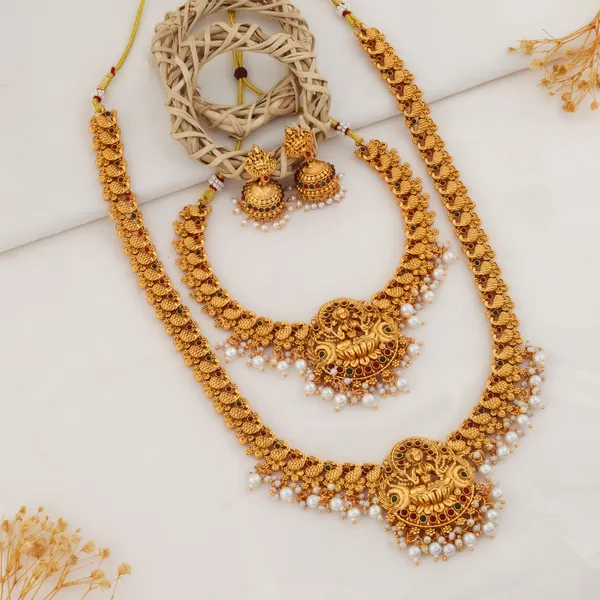 Grisha_Jewellery_Latest_Matte_Gold_Plated_Long_Necklace_With_Short_Necklace_Combo_Set_With_Earrings_For_Women
