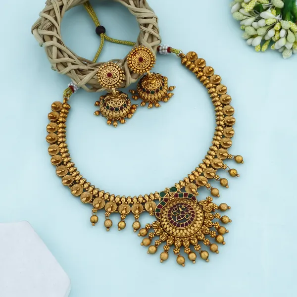 Grisha_Jewellery_Latest_Peacock_Design_Matt_Bead_Brass_Gold_Plated_Matte_Short_Necklace_Jewellery_Set_For_Women_And_Girls