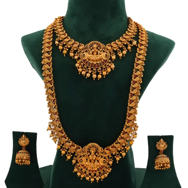 Grisha_Jewellery_Laxmi_Design_Matt_Bead_Brass_Gold_Plated_Long_Haram_And_Short_Necklace_Combo_Jewellery_Set_For_Women_And_Girls