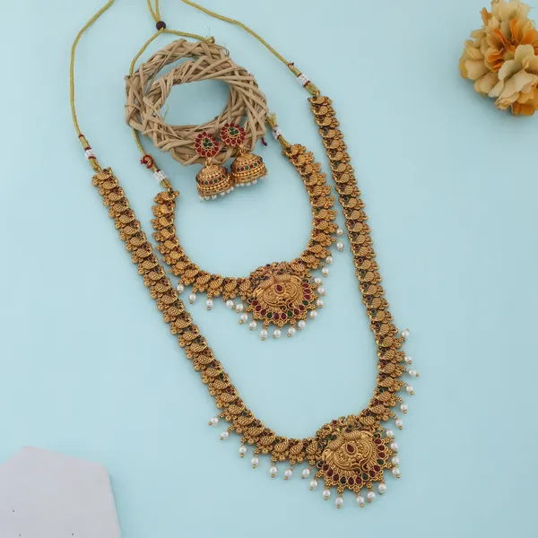 Grisha_Jewellery_Peacock_Design_White_Bead_Pearl_Brass_Gold_Plated_Long_Haram_And_Short_Necklace_Combo_Jewellery_Set_For_Women_And_Girls
