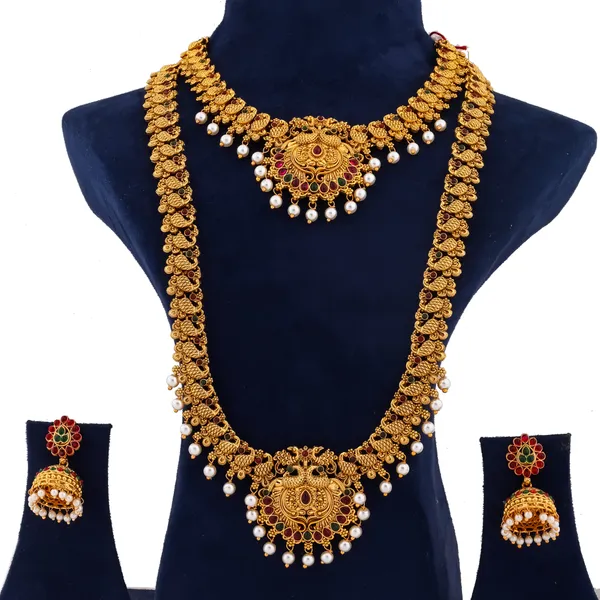 Grisha_Jewellery_Peacock_Design_White_Bead_Pearl_Brass_Gold_Plated_Long_Haram_And_Short_Necklace_Combo_Jewellery_Set_For_Women_And_Girls