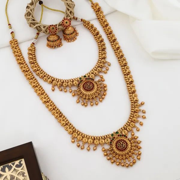 Grisha_Jewellery_Stylish_Design_Matt_Bead_Brass_Gold_Plated_Long_Haram_And_Short_Necklace_Combo_Jewellery_Set_For_Women_And_Girls