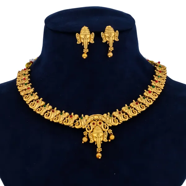 Grisha_Jewellery_Stylish_Elephant_Design_Matt_Bead_Brass_Gold_Plated_Matte_Short_Necklace_Jewelry_Set_For_Women_And_Girls