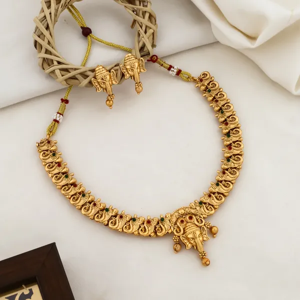 Grisha_Jewellery_Stylish_Elephant_Design_Matt_Bead_Brass_Gold_Plated_Matte_Short_Necklace_Jewelry_Set_For_Women_And_Girls