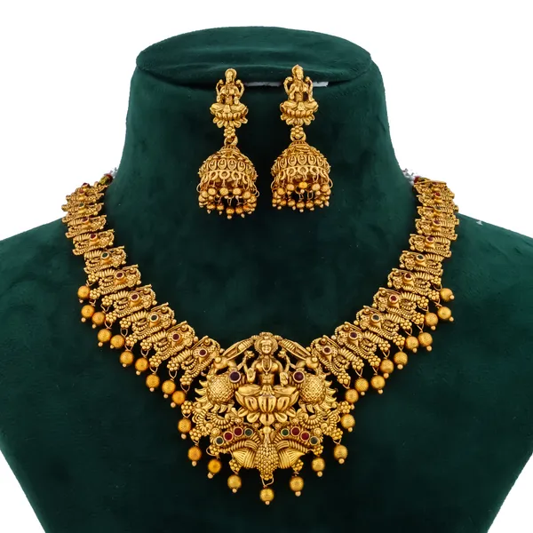 Grisha_Jewellery_Stylish_Peacock_Design_Matt_Bead_Brass_Gold_Plated_Matte_Short_Necklace_Jewellery_Set_For_Women_And_Girls