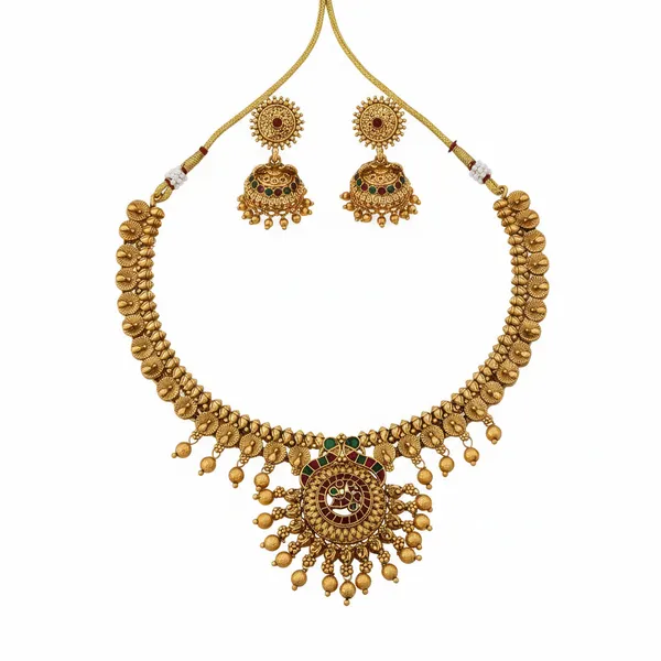 Grisha_Jewellery_Stylish_Peacock_Design_Matt_Bead_Gold_Plated_Matte_Short_Temple_Necklace_Jewellery_Set_For_Women_And_Girls
