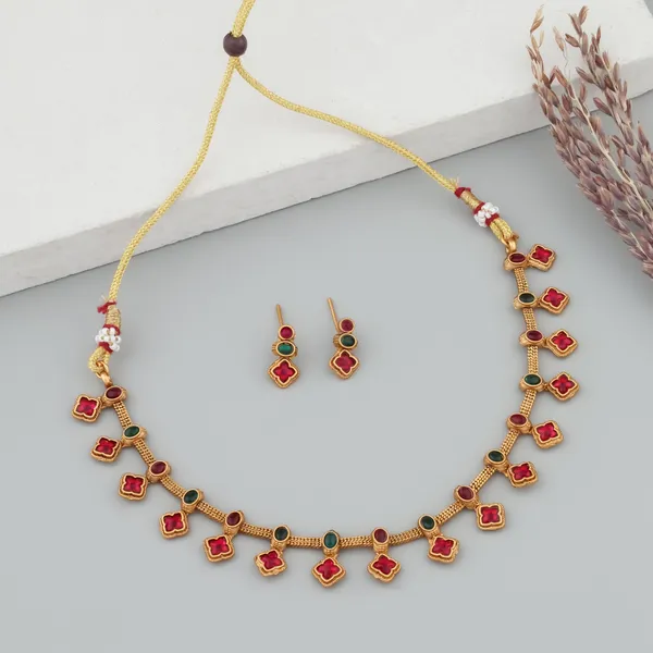 Traditional_Design_Copper_Gold_Plated_Matte_Necklace_Jewelry_Set_For_Women_And_Girls