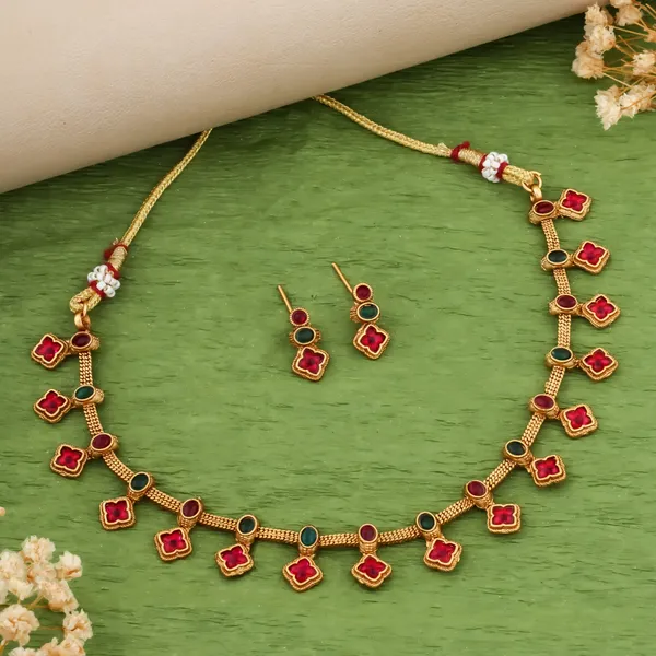 Traditional_Design_Copper_Gold_Plated_Matte_Necklace_Jewelry_Set_For_Women_And_Girls