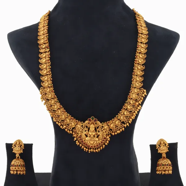 Grisha_Jewellery_Traditional_Lakshmi_Design_Matt_Bead_Brass_Gold_Plated_Matte_Long_Haram_Necklace_Jewellery_Set_For_Women_And_Girls