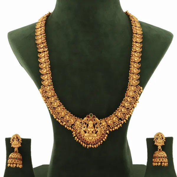 Grisha_Jewellery_Traditional_Lakshmi_Design_Matt_Bead_Brass_Gold_Plated_Matte_Long_Haram_Necklace_Jewellery_Set_For_Women_And_Girls